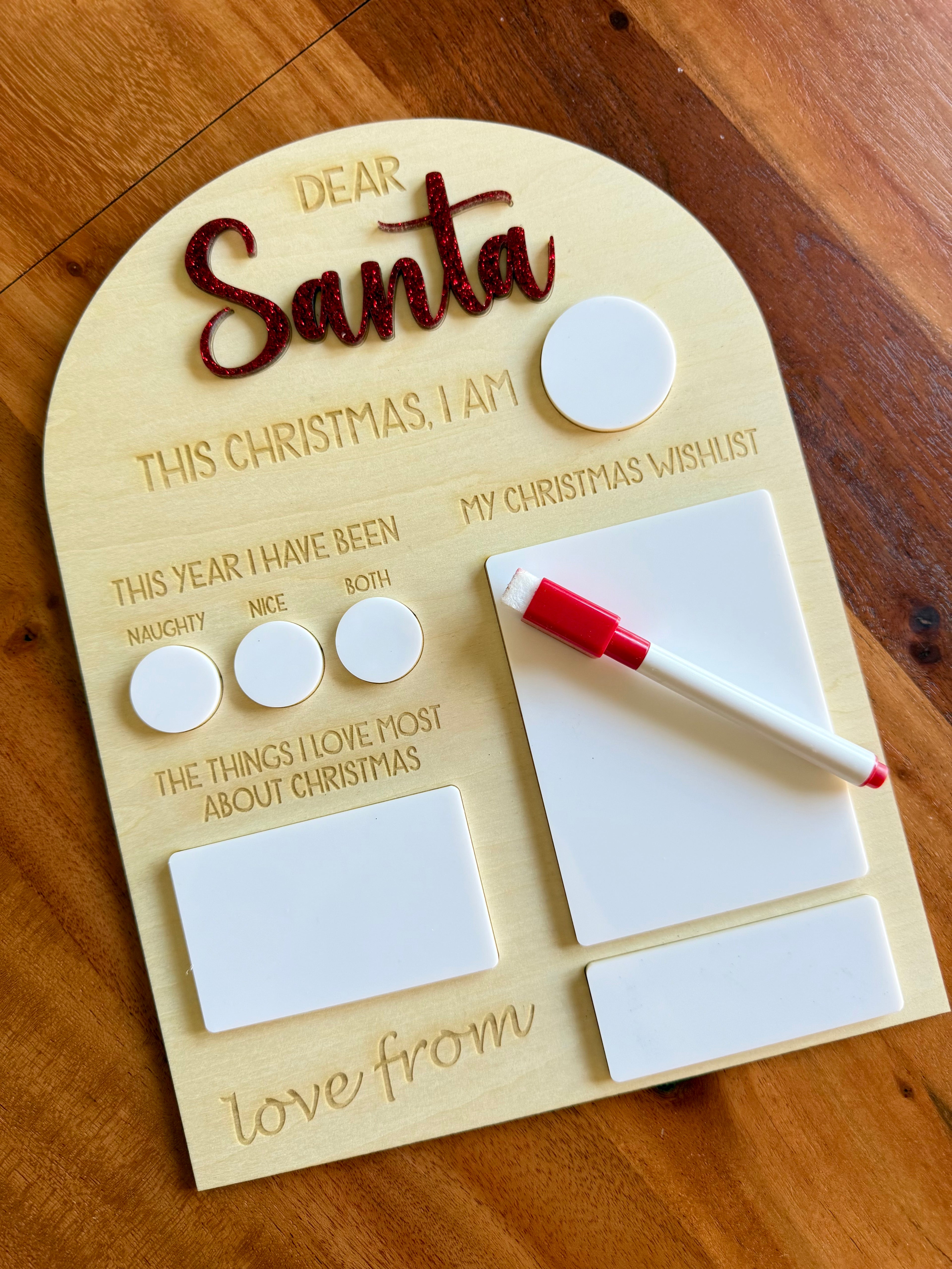 Personalized "Dear Santa" Wishlist Board | Reusable Dry-Erase Wooden Christmas Eve Sign