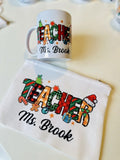 Personalized Christmas Teacher Gift Set – Custom Mug, Pouch Bag & Ornament Bundle