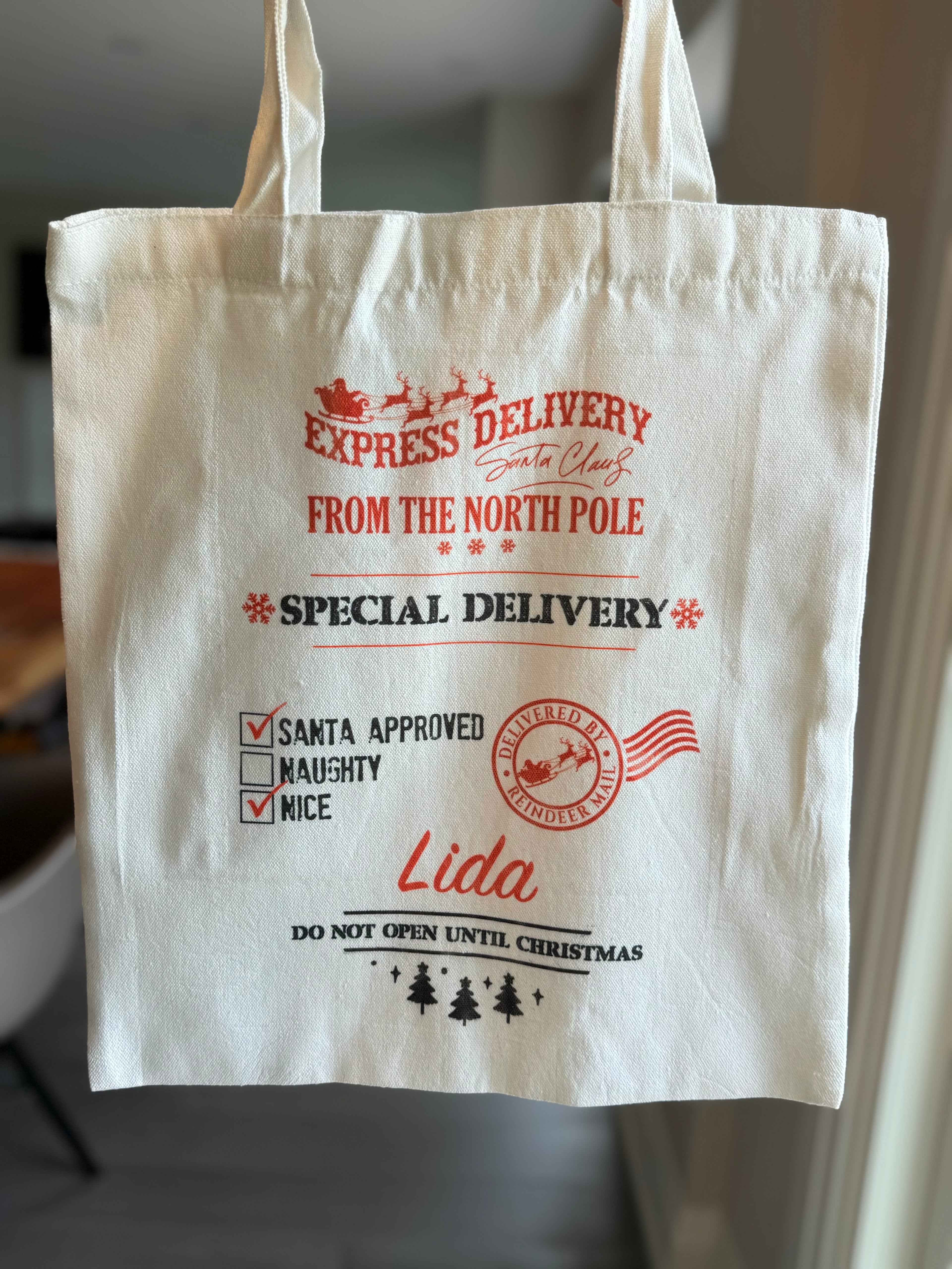 Personalized Christmas Tote Bag – Custom Canvas Holiday Canvas Tote