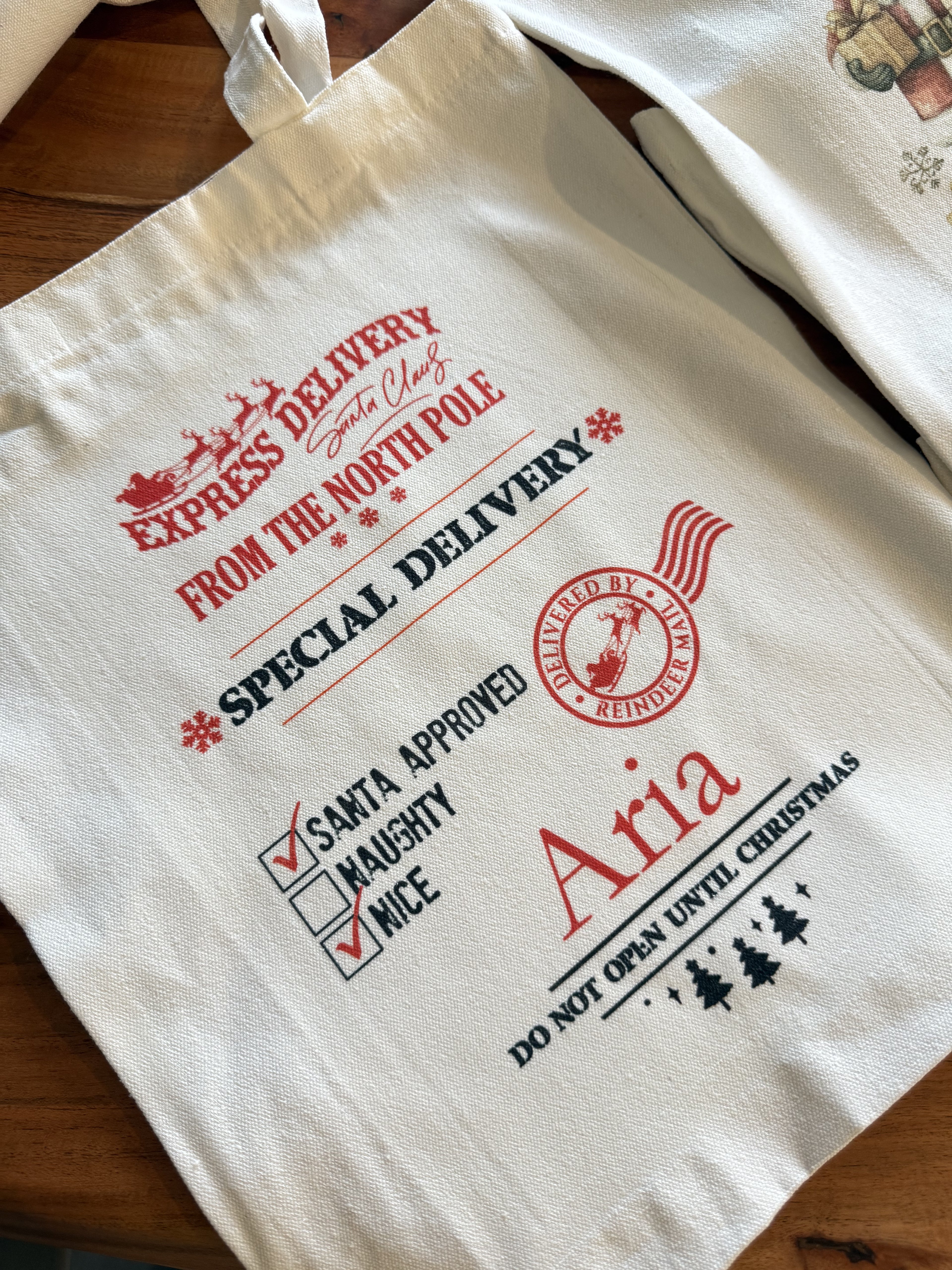 Personalized Christmas Tote Bag – Custom Canvas Holiday Canvas Tote