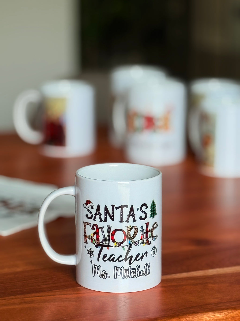 Personalized Christmas Teacher Gift Set – Custom Mug, Pouch Bag & Ornament Bundle
