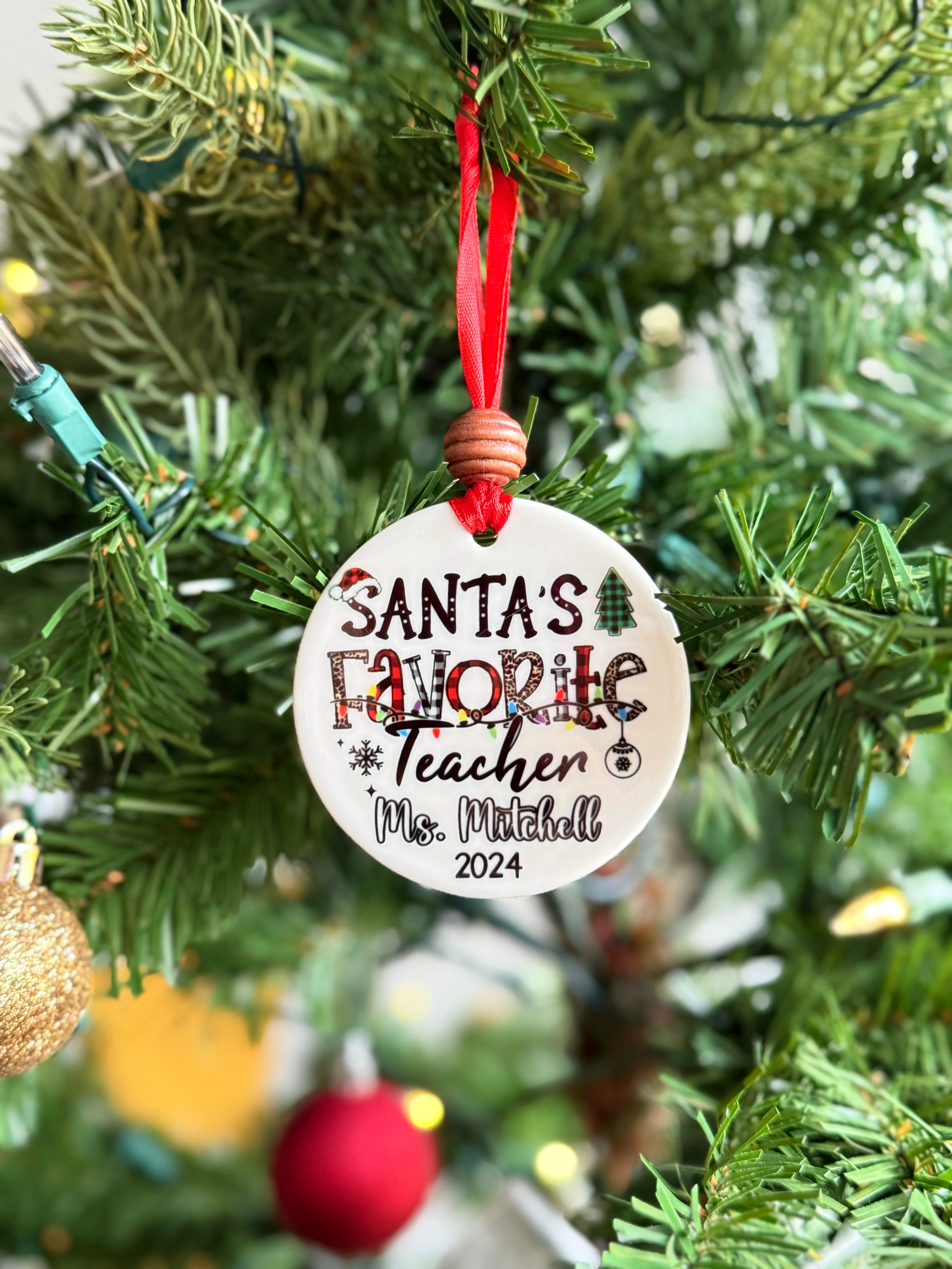 Personalized Christmas Teacher Gift Set – Custom Mug, Pouch Bag & Ornament Bundle