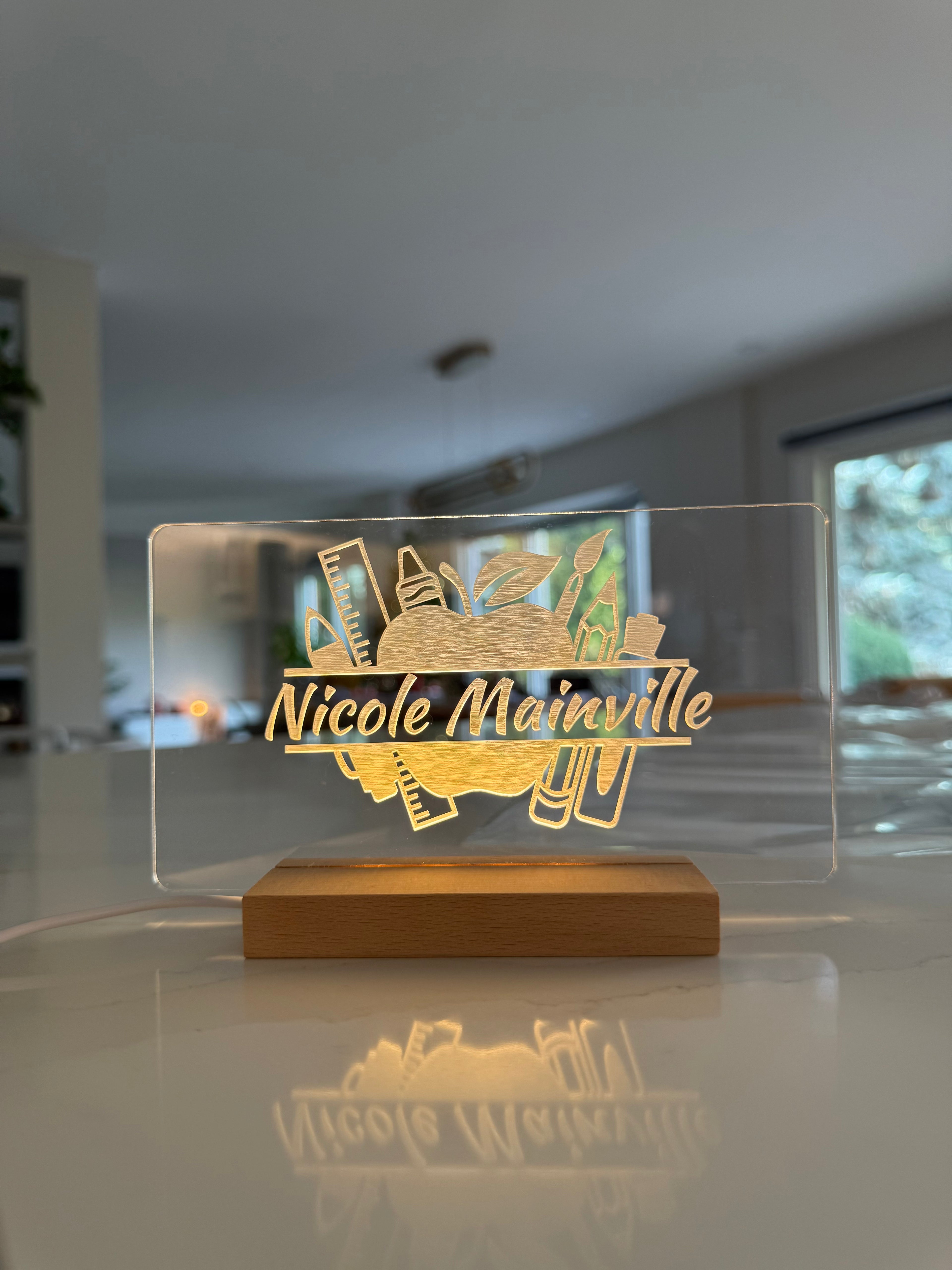 Personalized Name Night Light - Laser Engraved Clear Acrylic LED Lamp - Custom Kids & Office Gift
