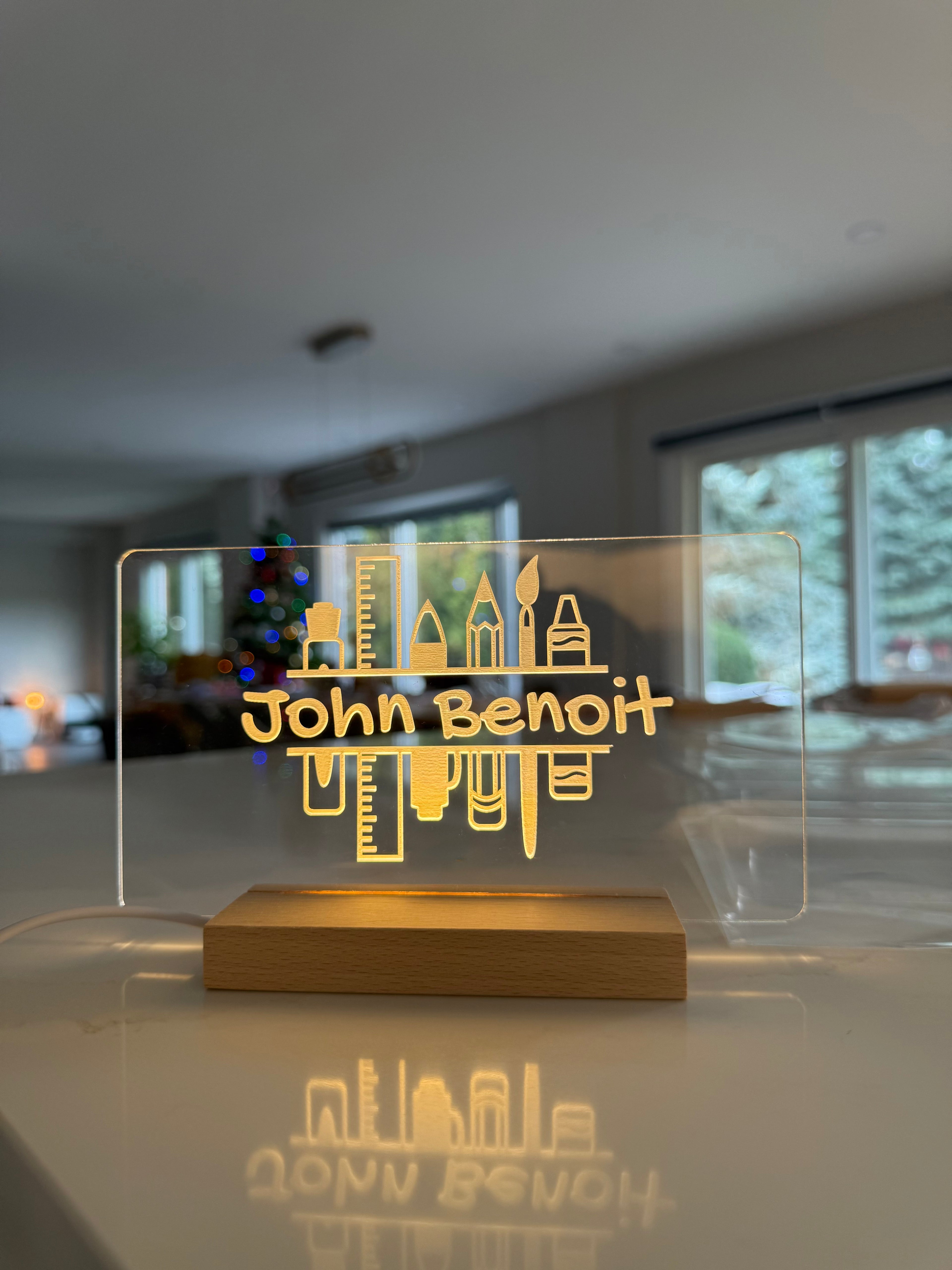 Personalized Name Night Light - Laser Engraved Clear Acrylic LED Lamp - Custom Kids & Office Gift