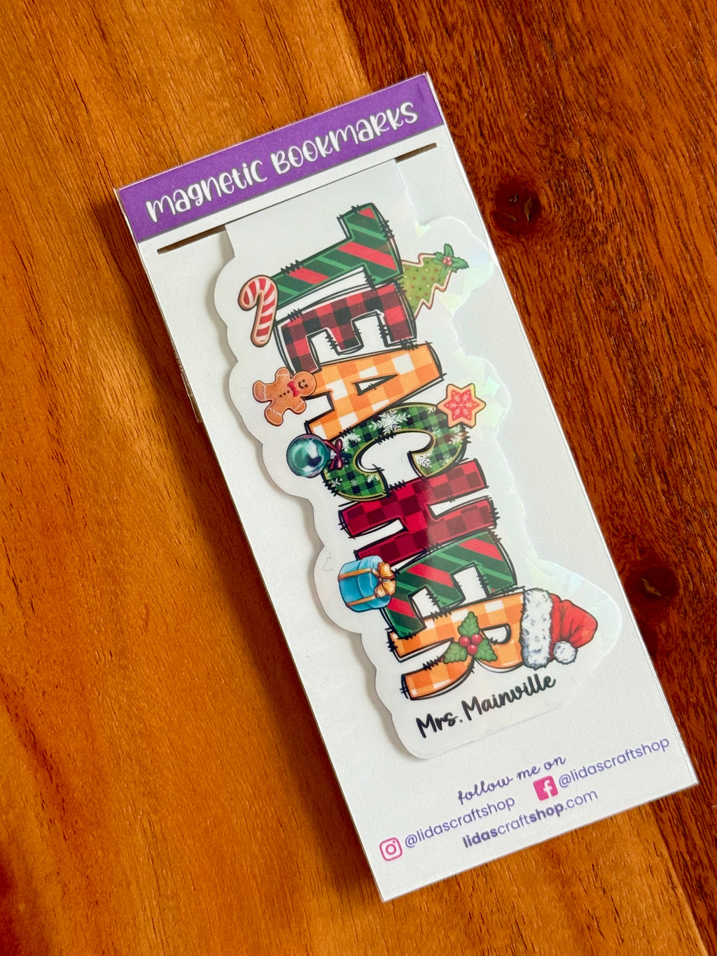 Personalized Teacher Magnetic Bookmark – Custom Christmas Gift for Educators