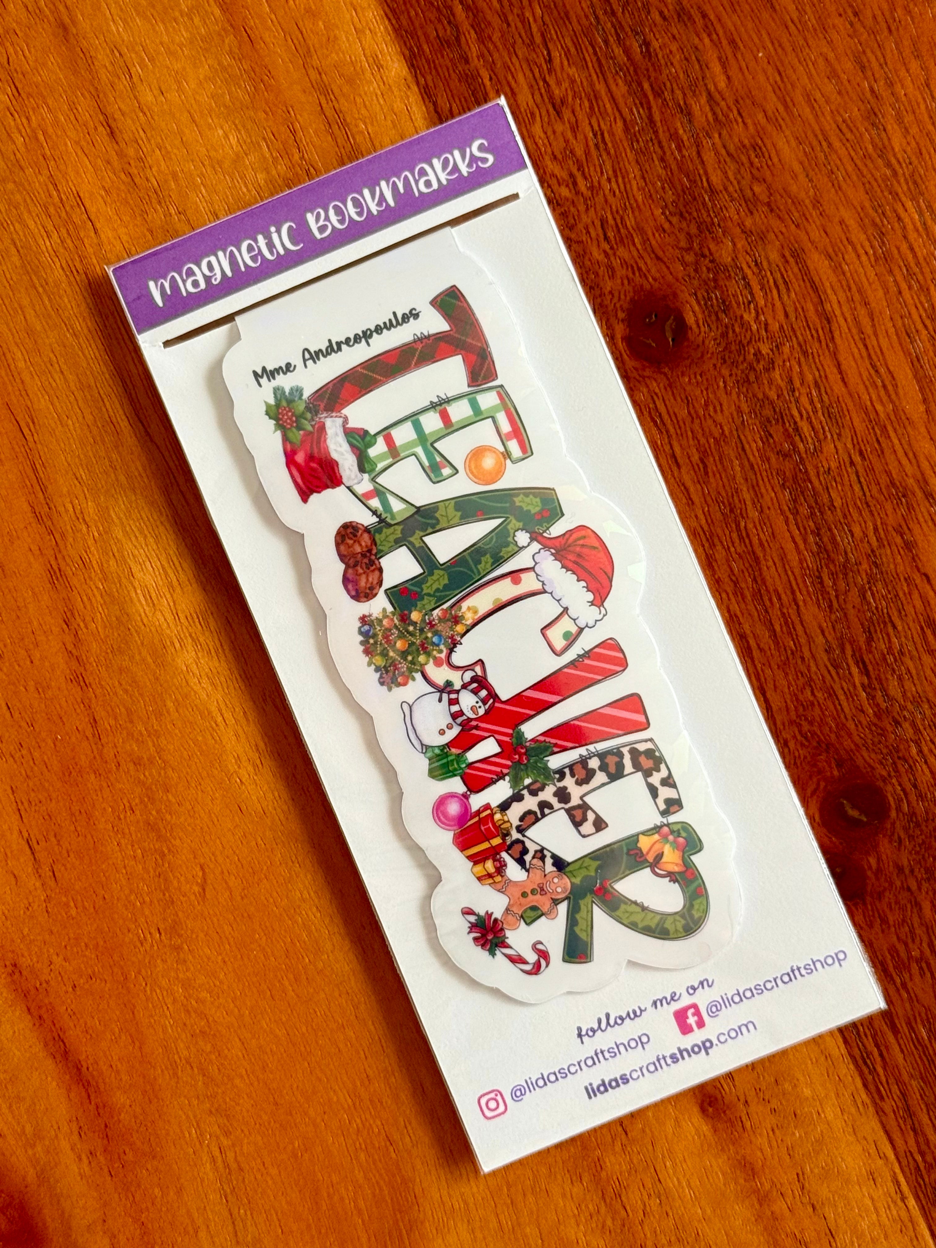 Personalized Teacher Magnetic Bookmark – Custom Christmas Gift for Educators