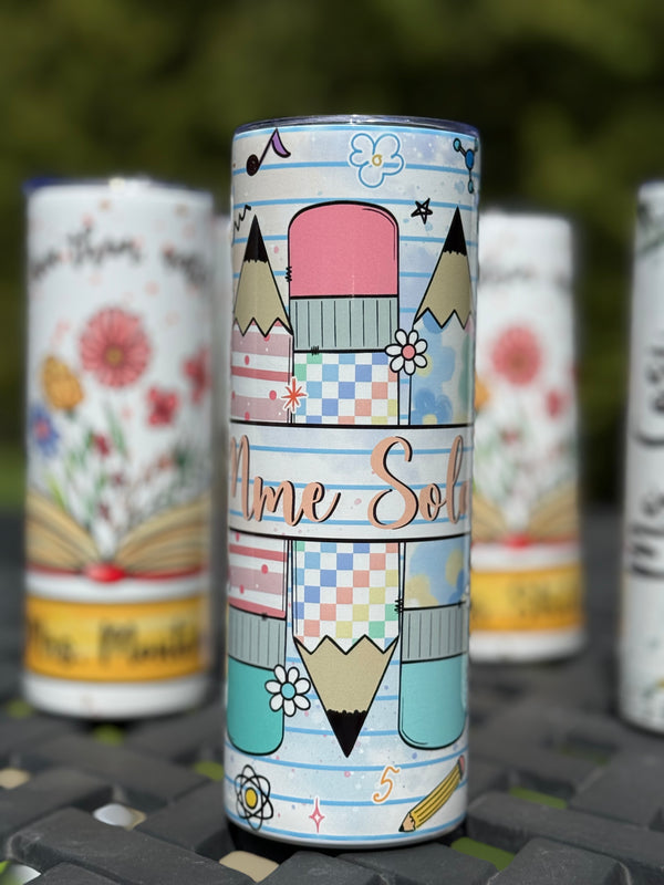 Custom Teacher Tumbler with Name | 20oz Personalized Skinny Travel Mug