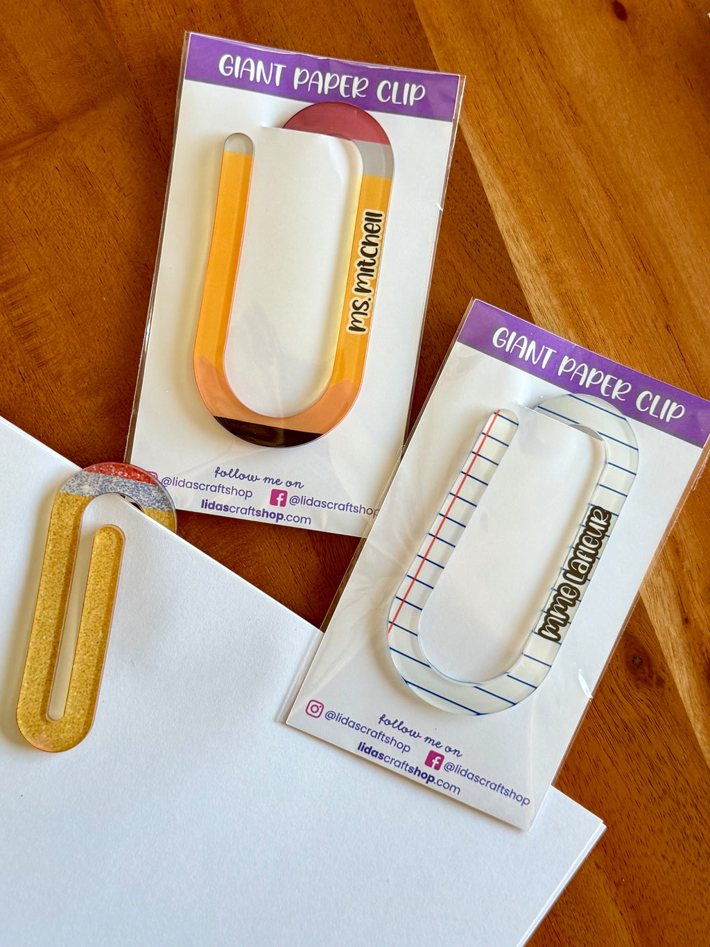 Custom Giant Acrylic Paper Clip | Personalized Jumbo Bookmark & Planner Accessory