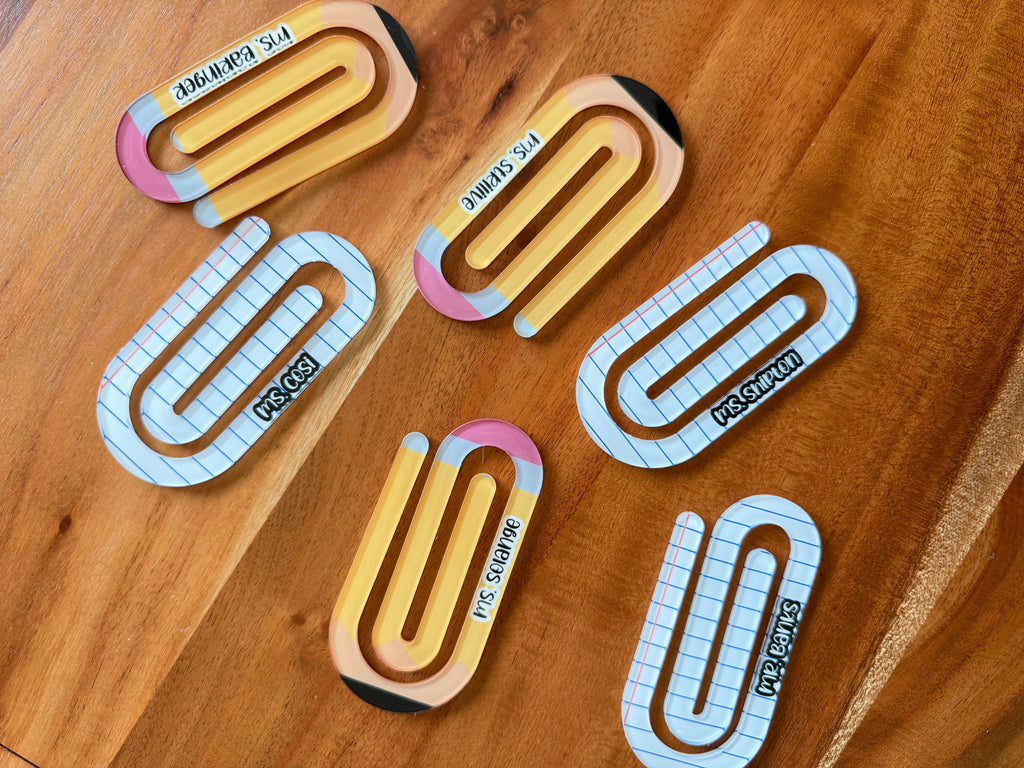 Custom Giant Acrylic Paper Clip | Personalized Jumbo Bookmark & Planner Accessory