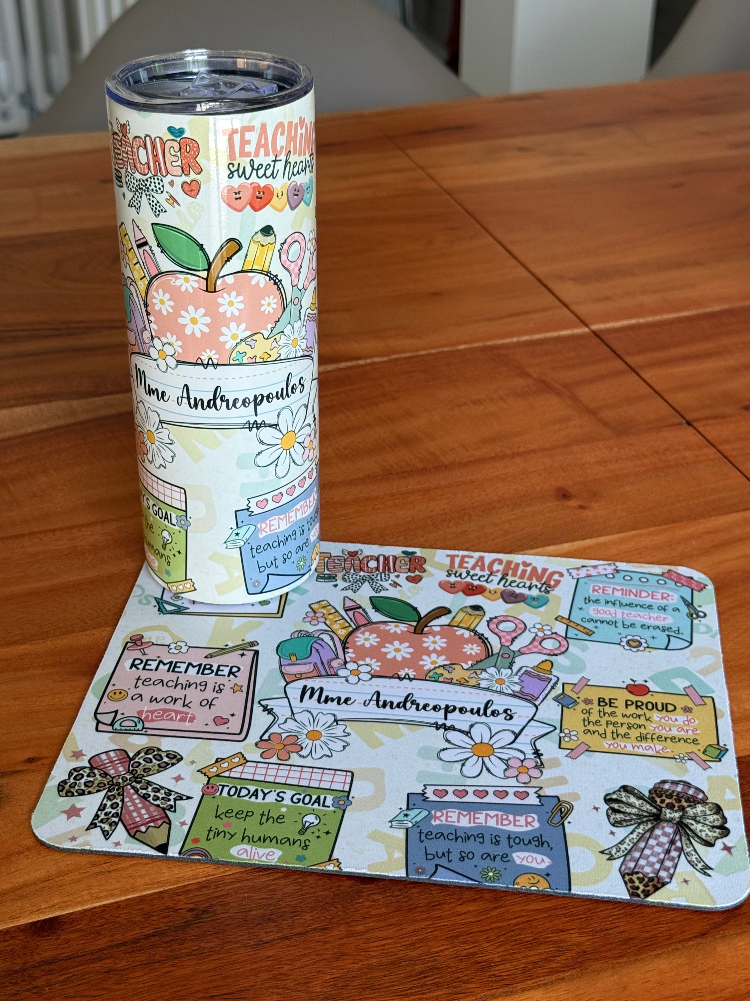 Custom Teacher Tumbler with Name | 20oz Personalized Skinny Travel Mug