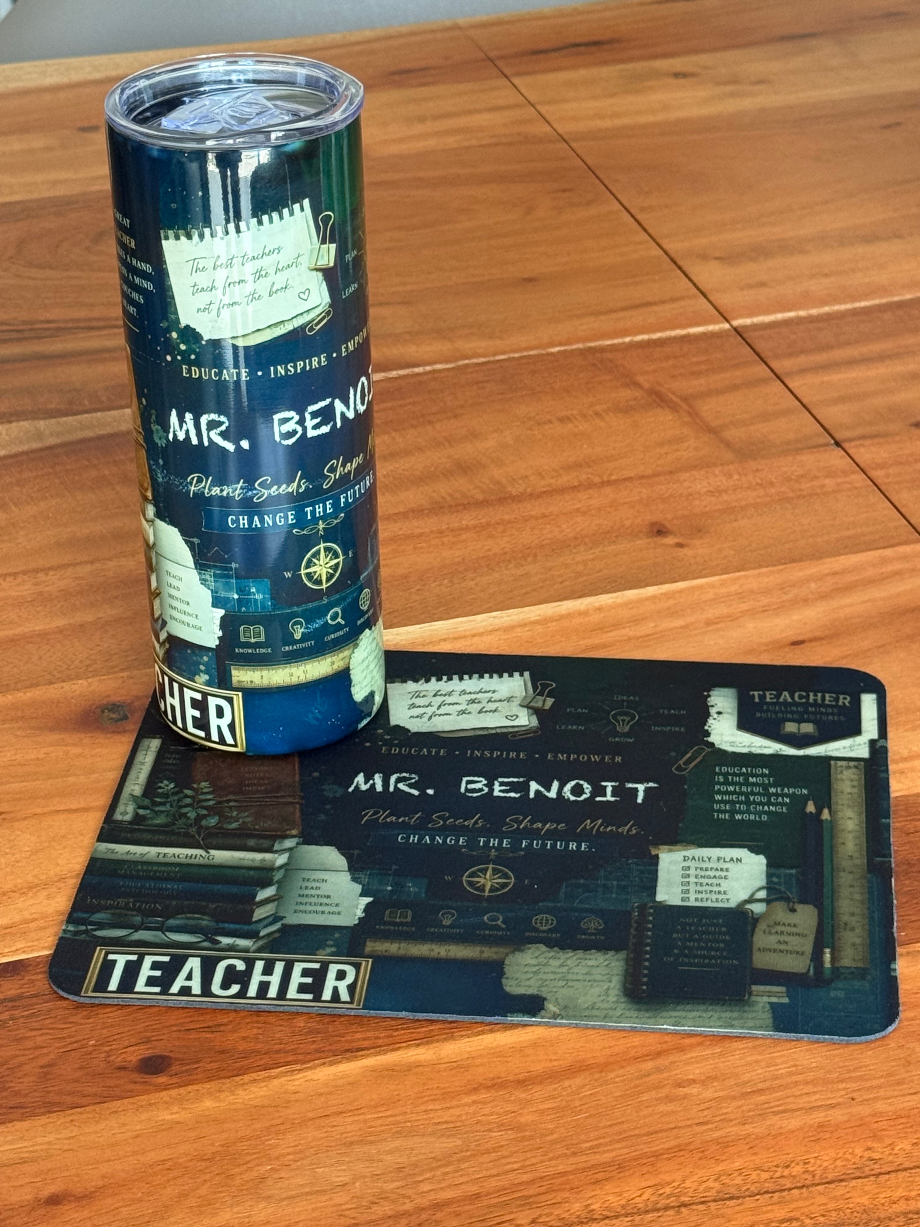 Custom Teacher Tumbler with Name | 20oz Personalized Skinny Travel Mug