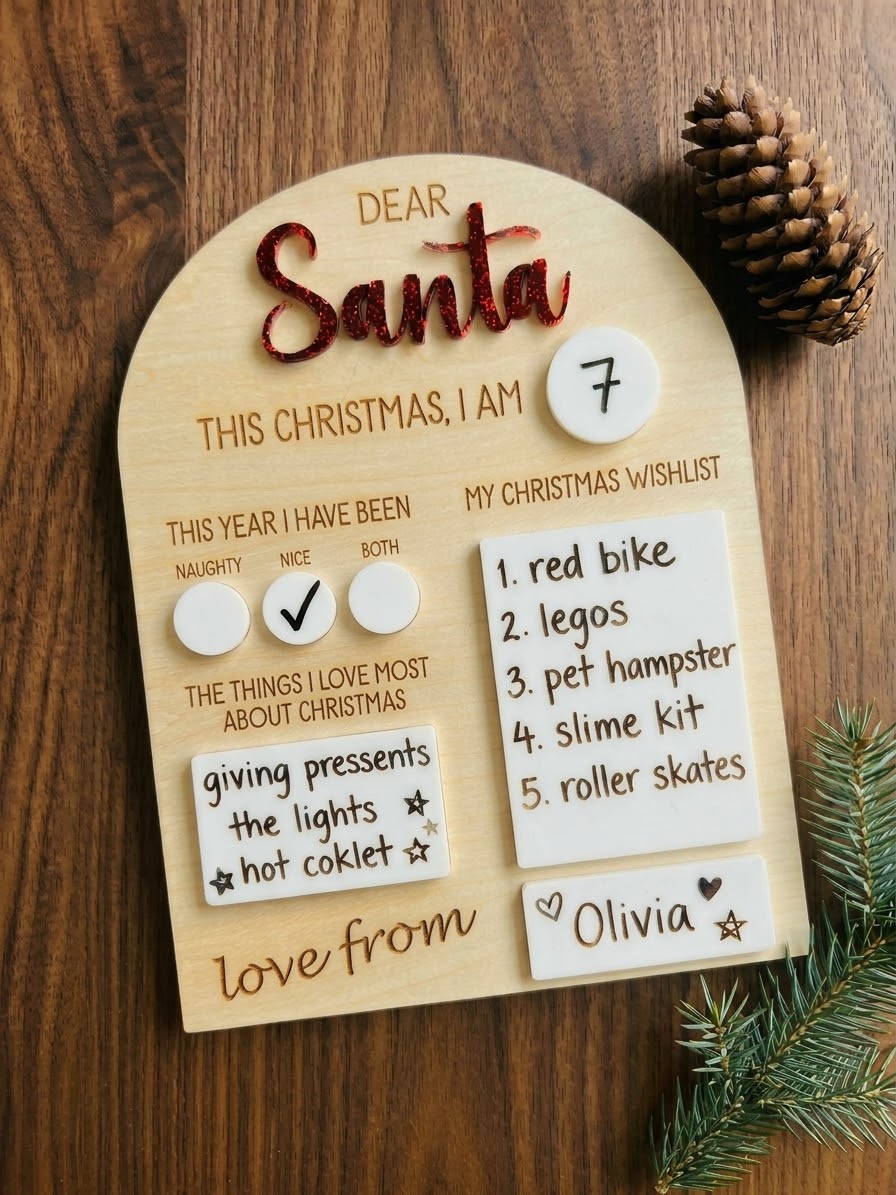 Personalized "Dear Santa" Wishlist Board | Reusable Dry-Erase Wooden Christmas Eve Sign