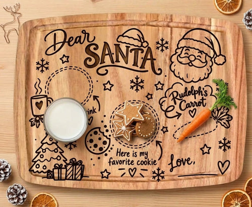 Acacia Wood Santa Tray – Custom Laser Engraved Christmas Eve Treat Board