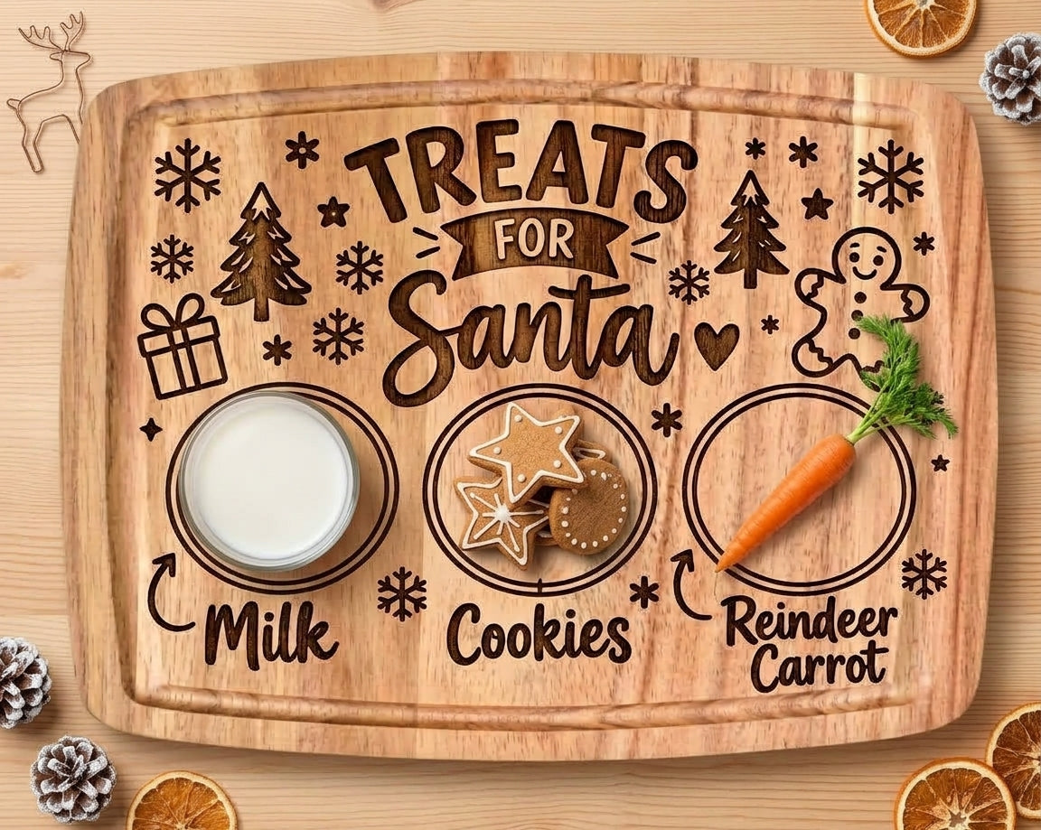Acacia Wood Santa Tray – Custom Laser Engraved Christmas Eve Treat Board