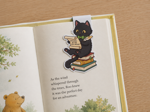 Black Cat  Reading a Book Magnetic Bookmark - Clip-on Page Marker for Readers