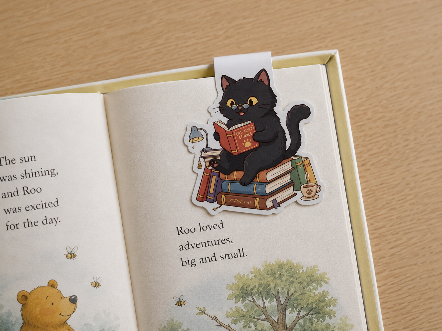 Black Cat  Reading a Book Magnetic Bookmark - Clip-on Page Marker for Readers