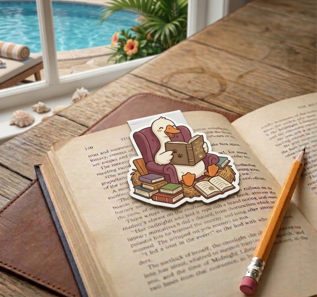 Cute Goose Reading a Book Magnetic Bookmark - Clip-on Page Marker for Readers