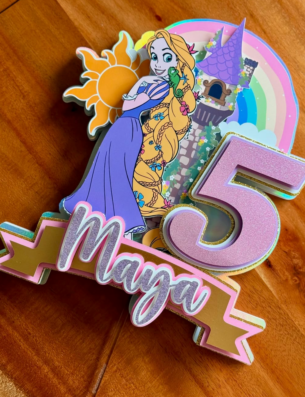 3D Purple Princess Cake Topper | Enchanted Tower Birthday Decor