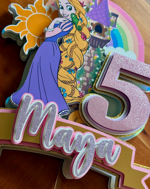 3D Purple Princess Cake Topper | Enchanted Tower Birthday Decor