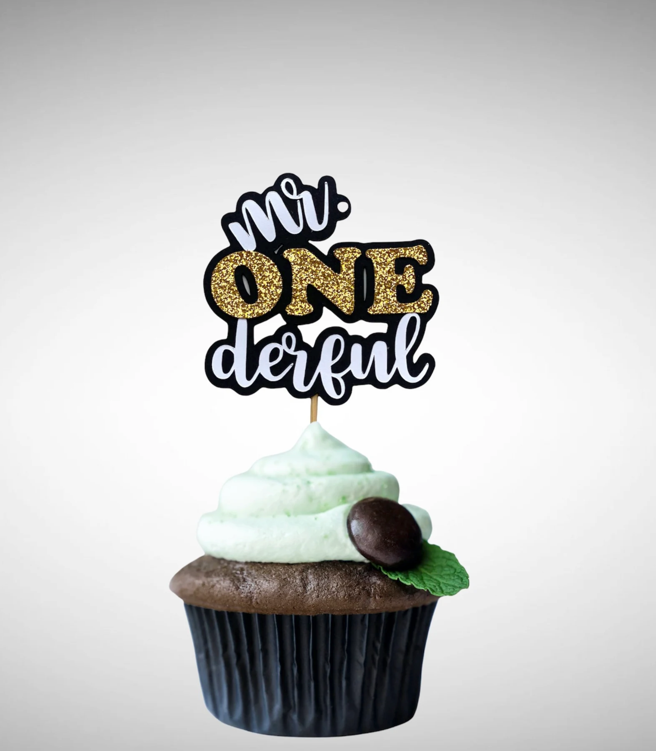 Mr ONEderful Birthday Photo Cake Topper – Black Gold and White