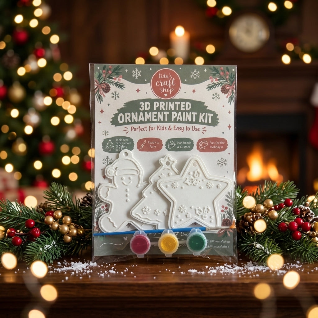 DIY 3D Printed Christmas Ornament Paint Kit – Choose Your 3-Piece Holiday Craft Set (Personalized & Non-Personalized Options)