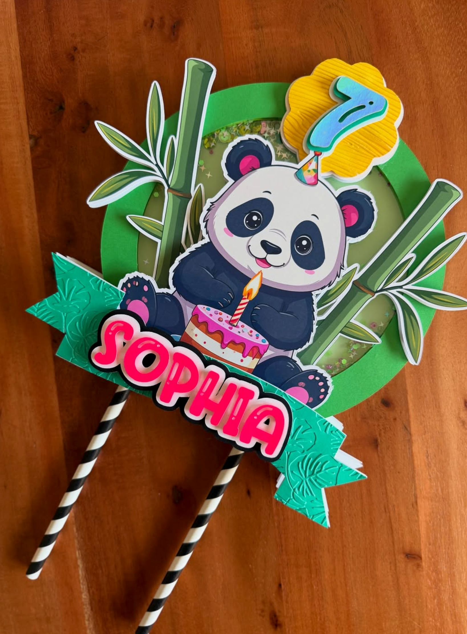 Personalized Panda Shaker Cake Topper | Custom Name & Age