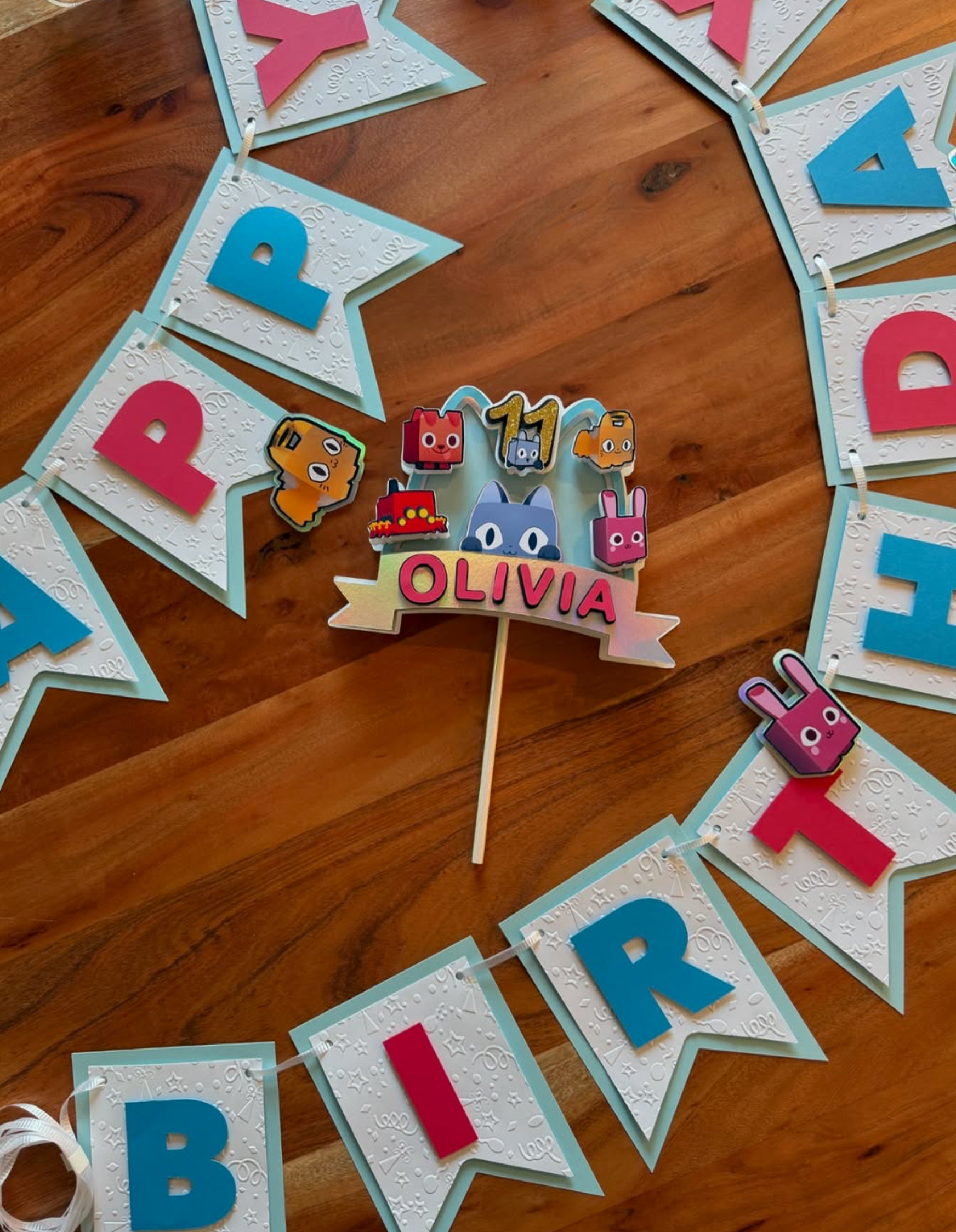 Custom Digital Pet Collector Birthday Bundle – Holographic Banner and Cake Topper