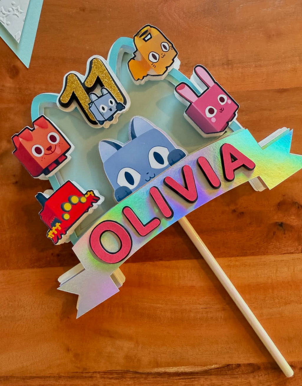 Custom Digital Pet Collector Birthday Bundle – Holographic Banner and Cake Topper
