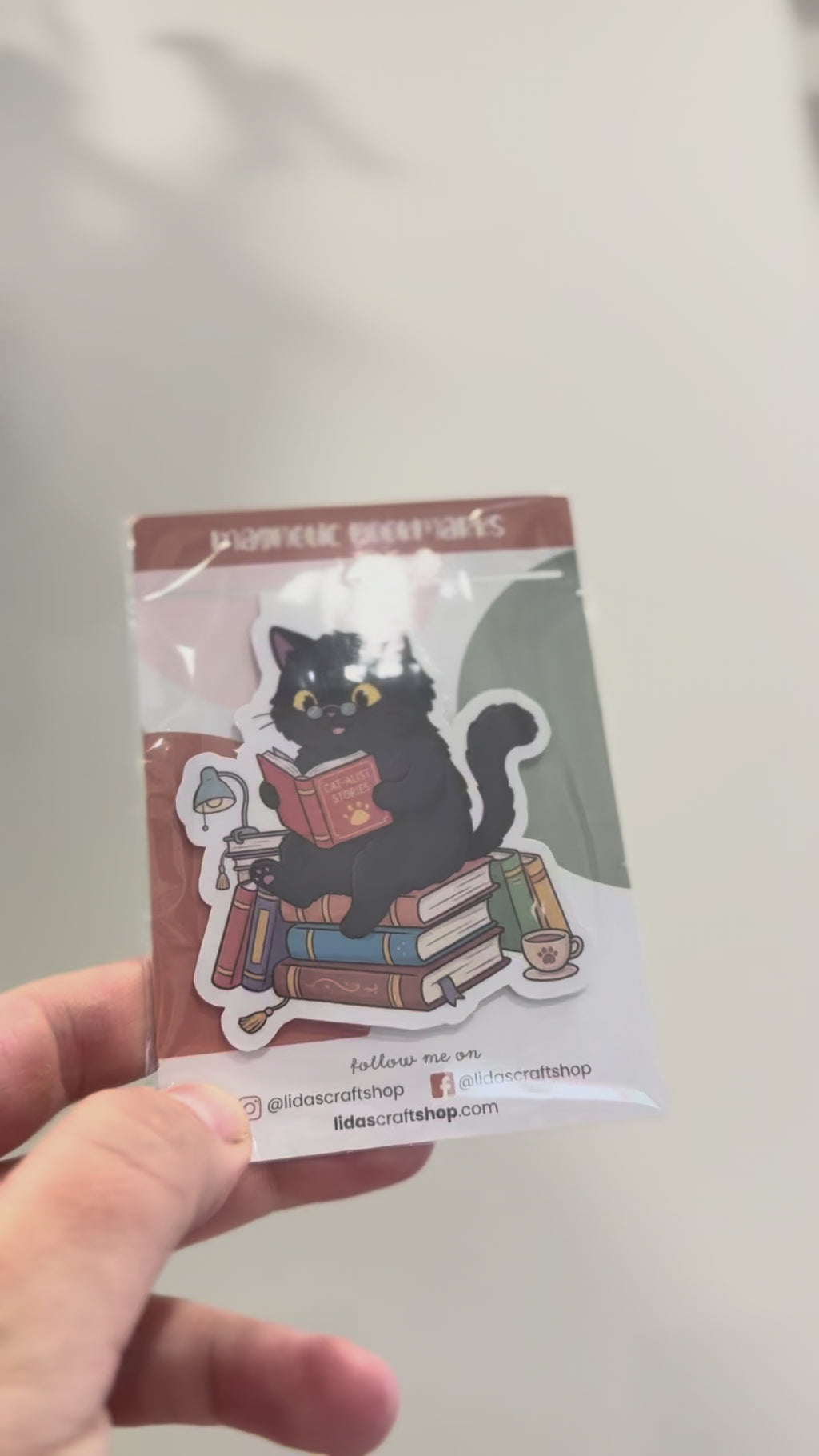 Black Cat  Reading a Book Magnetic Bookmark - Clip-on Page Marker for Readers
