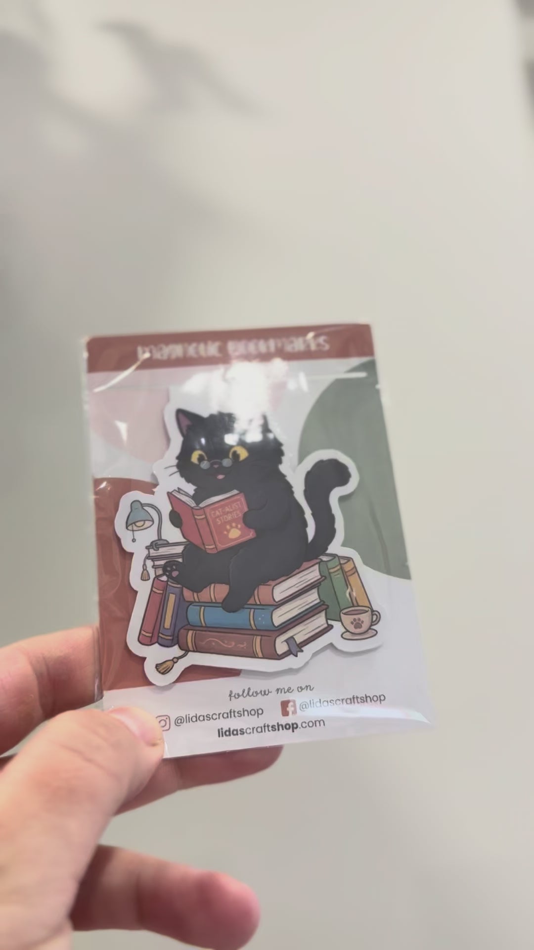 Black Cat  Reading a Book Magnetic Bookmark - Clip-on Page Marker for Readers