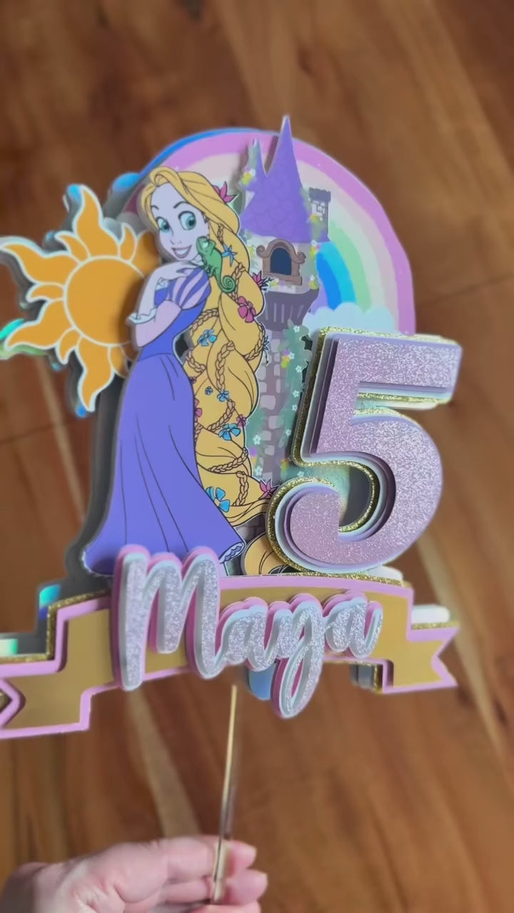 3D Purple Princess Cake Topper | Enchanted Tower Birthday Decor