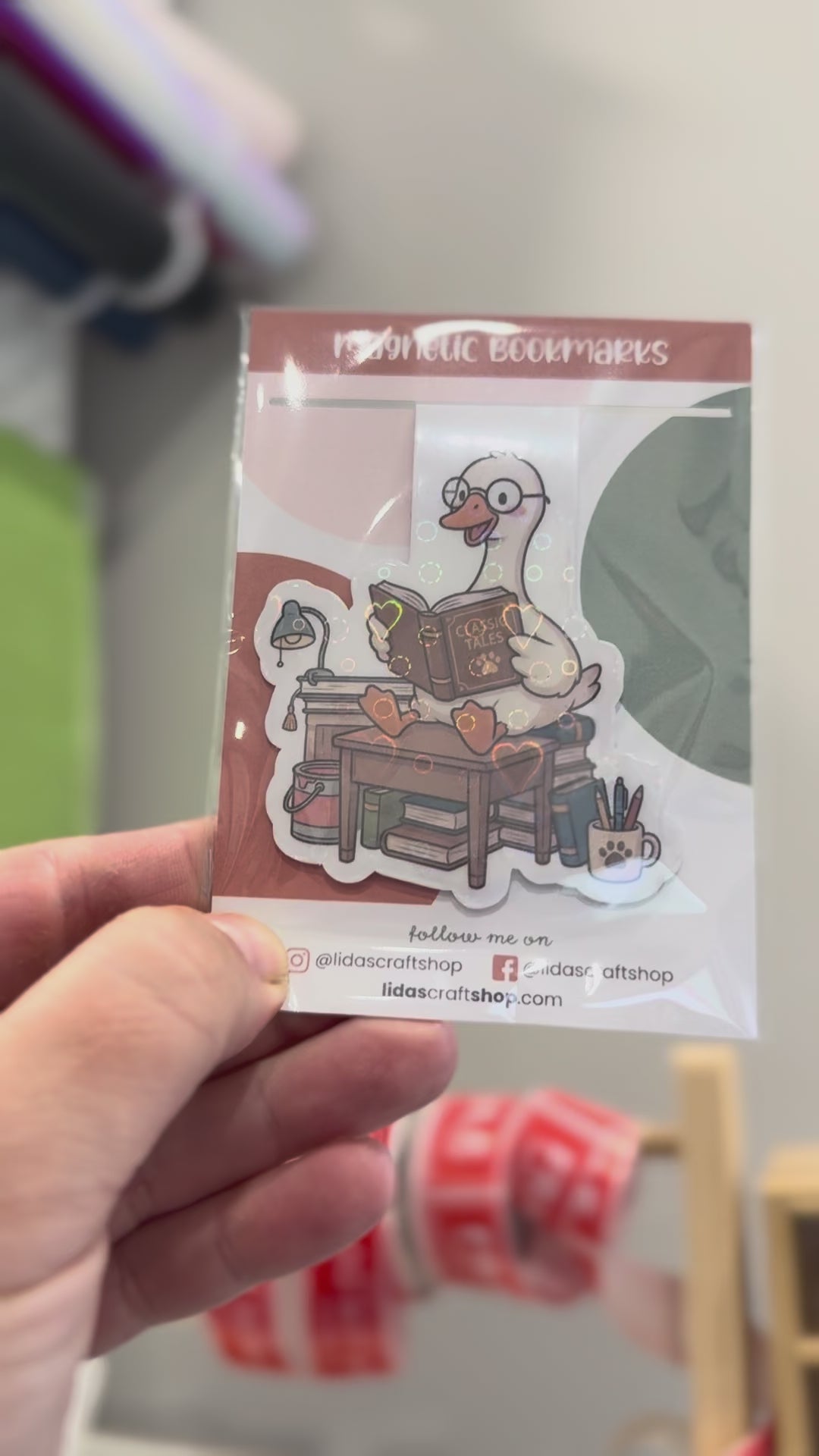 Cute Goose Reading a Book Magnetic Bookmark - Clip-on Page Marker for Readers