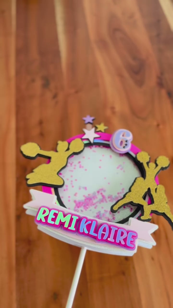 Personalized Cheerleader Shaker Cake Topper - Hot Pink & Gold Cheer Decor