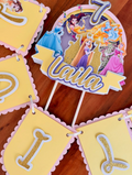 Personalized Princess Style Birthday Party Bundle - Yellow Gold Shaker Topper & Banner